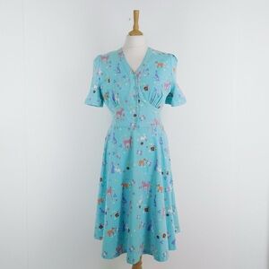 Lindy Bop Teal Ionia Flare Dress with Woodland Animal Print